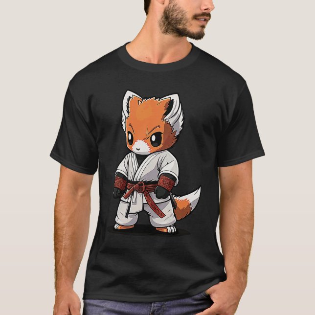 Chibi Karate Fox i Keikogi Japanska Karateka Fox T Shirt (Framsida)