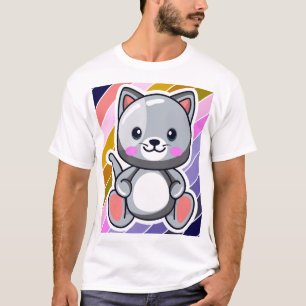 Chibi Katt Kawaii Anime Söt Grå Kattunge Konst T Shirt