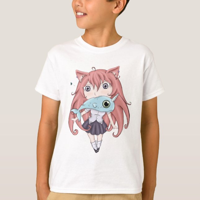Chibi kattflicka med babyen Narwal Tröja (Framsida)