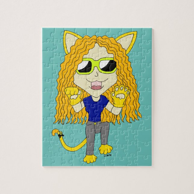 Chibi Kattflicka med tassar Pussel (Vertikal)
