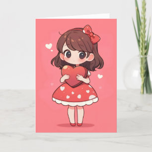 Chibi Kawaii Anime Girl and Heart Helgkort