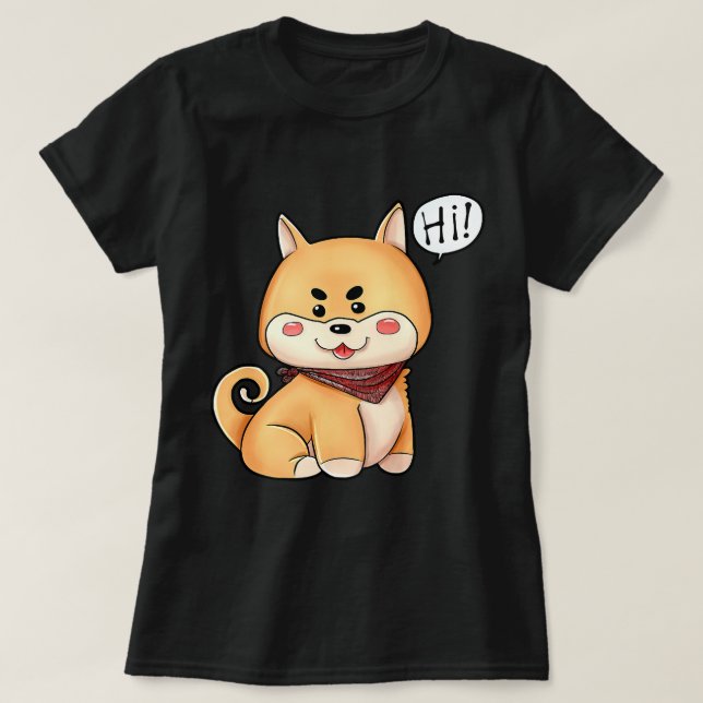 Chibi Kawaii Shiba Inu Hund say Hi T Shirt (Design framsida)