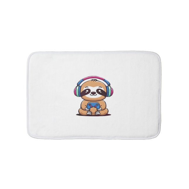 Chibi Kawaii Sloth Gamer - Cute Funny Animal med Badrumsmatta (Framsidan)