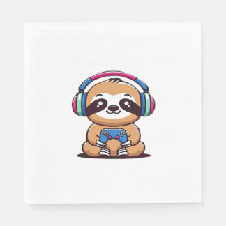 Chibi Kawaii Sloth Gamer - Cute Funny Animal med Pappersservett