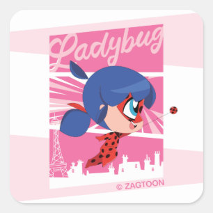 Chibi Ladybug i Paris Fyrkantigt Klistermärke