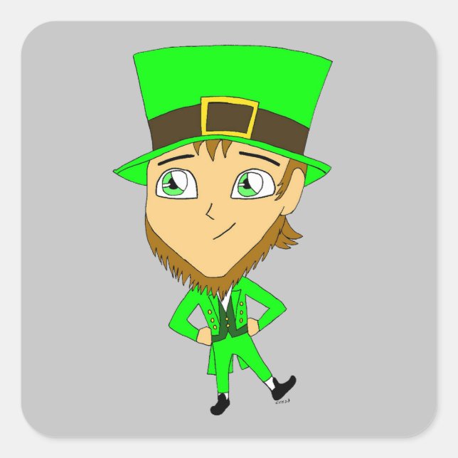 chibi leprechaun fyrkantigt klistermärke (Framsida)