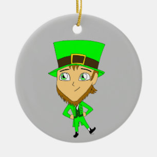 chibi leprechaun julgransprydnad keramik