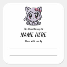 Chibi Lila Cat Barns bokmärke med meddelande