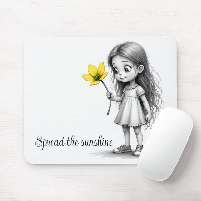 Chibi Little Girl med Flower Musmatta (Med mus)
