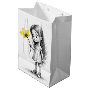 Chibi Little Girl med Gult Flower