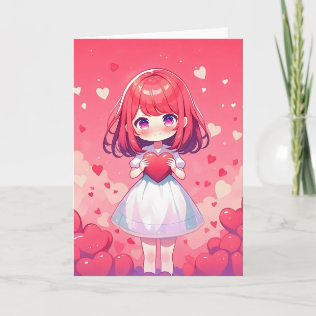 Chibi Love Anime Flicka Helgkort (Framsida)