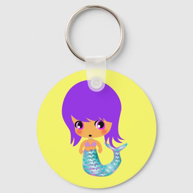 chibi magisk sjöjungfru lila hår nyckelring (Framsida)