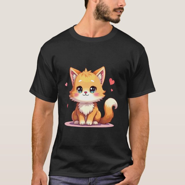 Chibi Maine Coon Katt Illustrationsdesign T Shirt (Framsida)