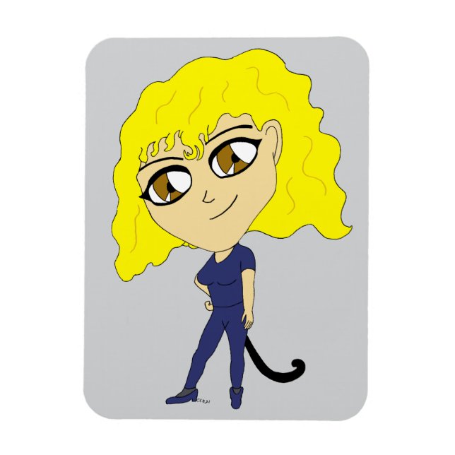 Chibi med en katt som svan magnet (Vertikal)