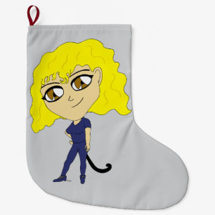Chibi med en katt som svan stor julstrumpa