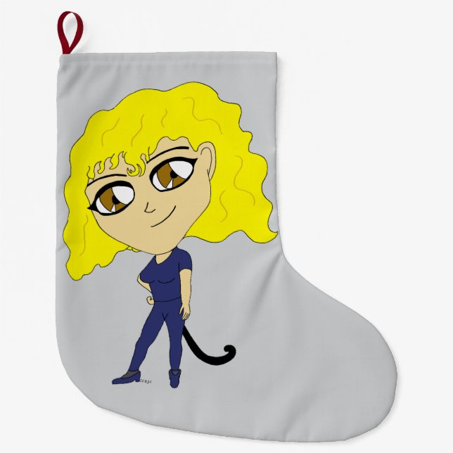 Chibi med en katt som svan stor julstrumpa (Framsidan)