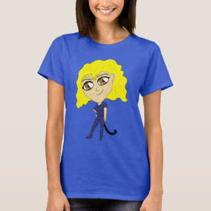 Chibi med en katt som svan t shirt