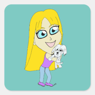 Chibi med valp fyrkantigt klistermärke