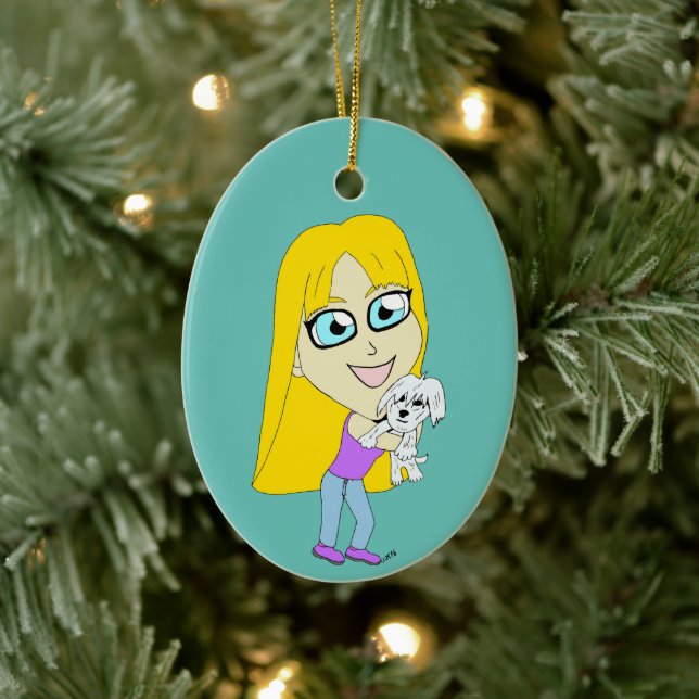 Chibi med valp julgransprydnad keramik (Träd)