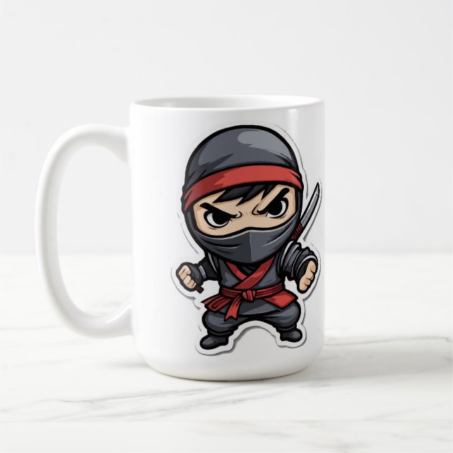 Chibi Ninja Warrior Tecknad - Fierce Martial Arts Kaffemugg (Vänster)