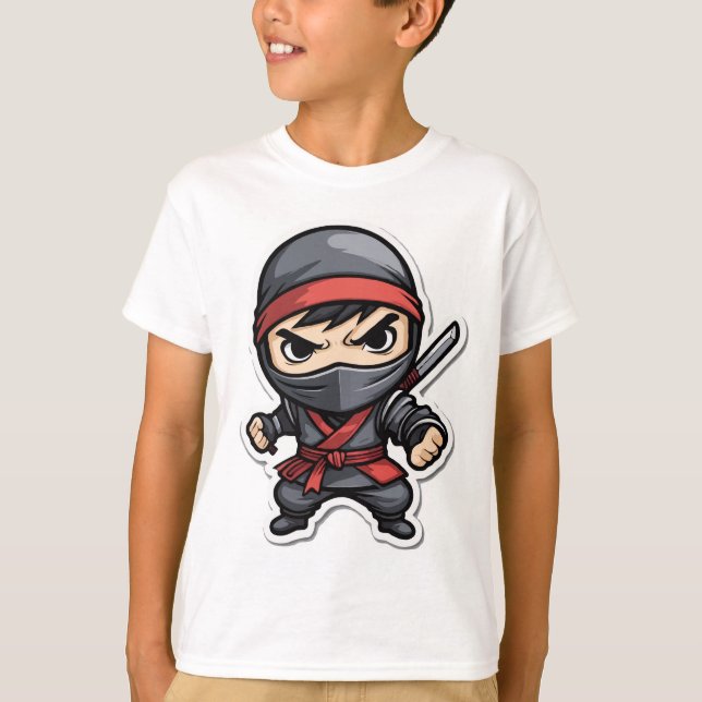 Chibi Ninja Warrior Tecknad - Fierce Martial Arts T Shirt (Framsida)
