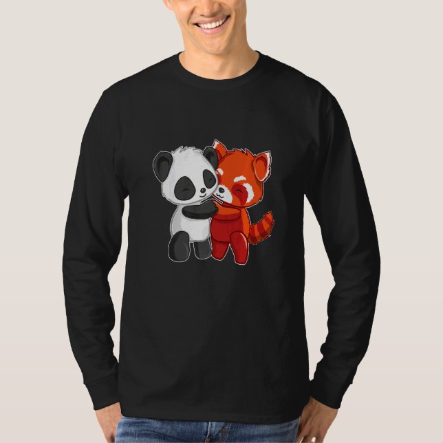Chibi Panda Bear Hugs Red Panda Cute Kids T Shirt (Framsida)