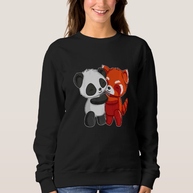 Chibi Panda Bear Hugs Red Panda Cute Kids T Shirt (Framsida)