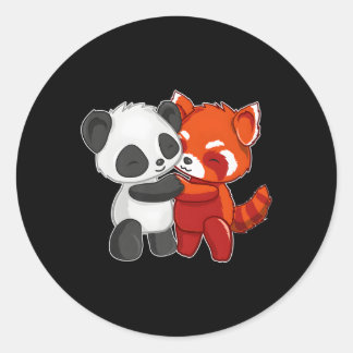 Chibi Panda Bear Hugs Red Panda Runt Klistermärke