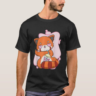 Chibi Röd Panda Med Boba Te Bubbla Otaku Anime B T Shirt