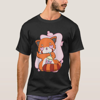 Chibi Röd Panda Med Boba Te Bubbla Otaku Anime B T Shirt