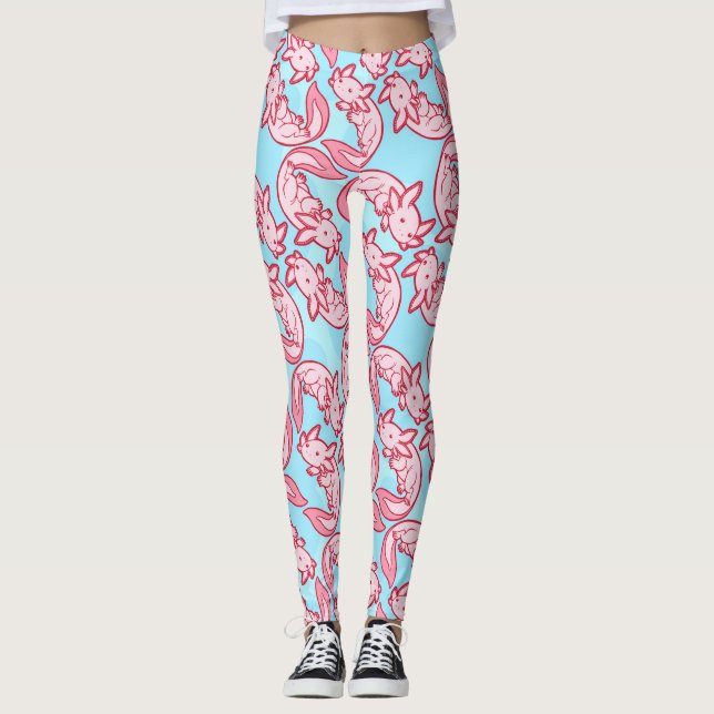 Chibi rosa Axolotlmönster Chido Leggings (Framsida)
