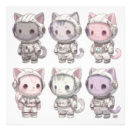 Chibi Rymdastronaut Kattungar Kawaii Besättning Fototryck