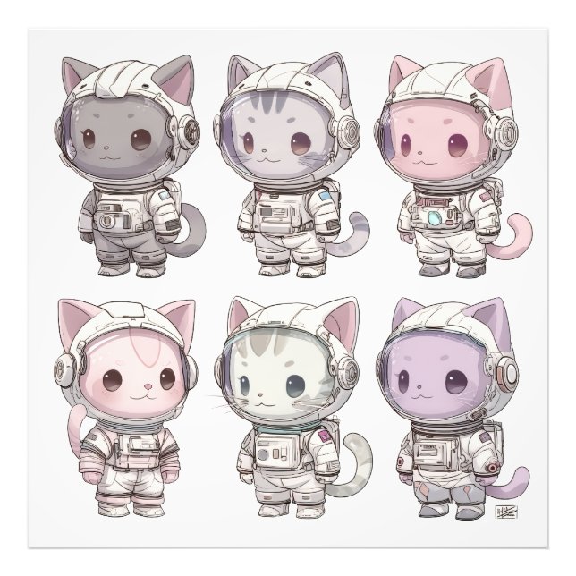 Chibi Rymdastronaut Kattungar Kawaii Besättning Fototryck (Framsidan)