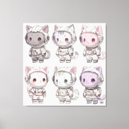 Chibi Rymdforskare Kattungar Kawaii Besättning Canvastryck