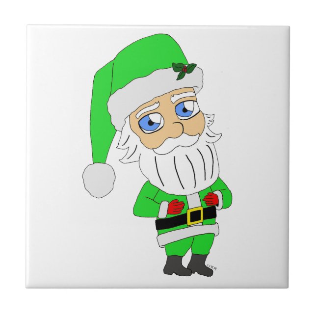 Chibi Santa green suit Kakelplatta (Framsidan)