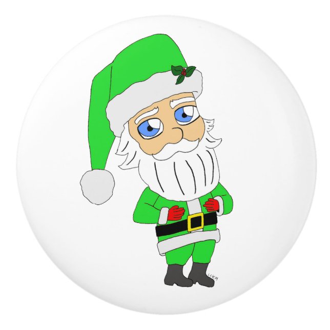 Chibi Santa grön dräkt Knopp (Framsidan)