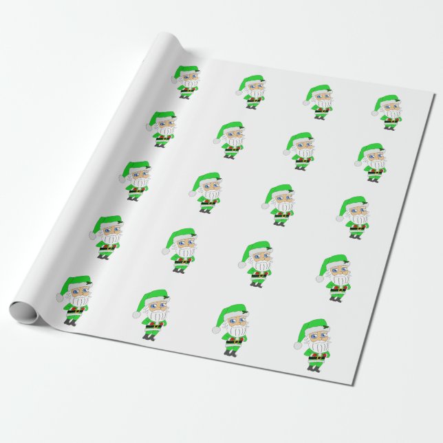 Chibi Santa grön dräkt Presentpapper (Utrullad)