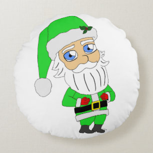 Chibi Santa grön dräkt Rund Kudde