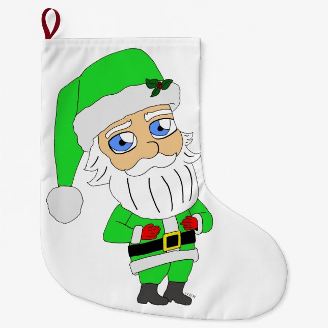 Chibi Santa grön dräkt Stor Julstrumpa (Framsidan)