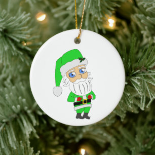 Chibi Santa grön kostym Julgransprydnad Keramik