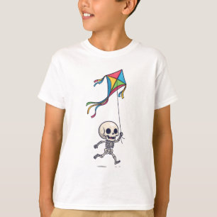 Chibi skelett flyger färgglad drake barn t shirt