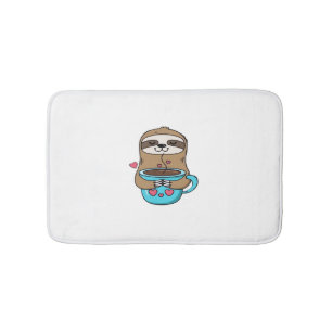 Chibi Sloth Coffee Älskare - Cute Kawaii Sloth Hug Badrumsmatta