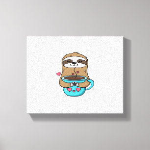 Chibi Sloth Coffee Älskare - Cute Kawaii Sloth Hug Canvastryck