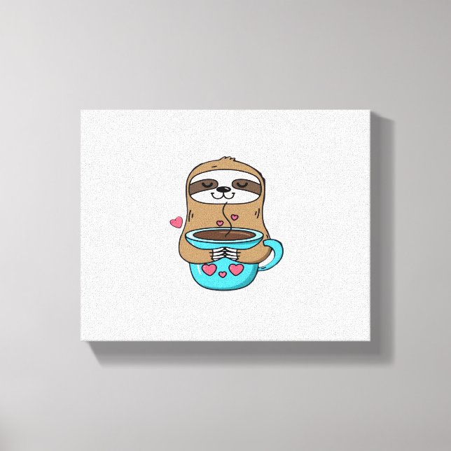 Chibi Sloth Coffee Älskare - Cute Kawaii Sloth Hug Canvastryck (Framsida)