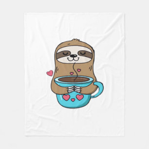 Chibi Sloth Coffee Älskare - Cute Kawaii Sloth Hug Fleecefilt