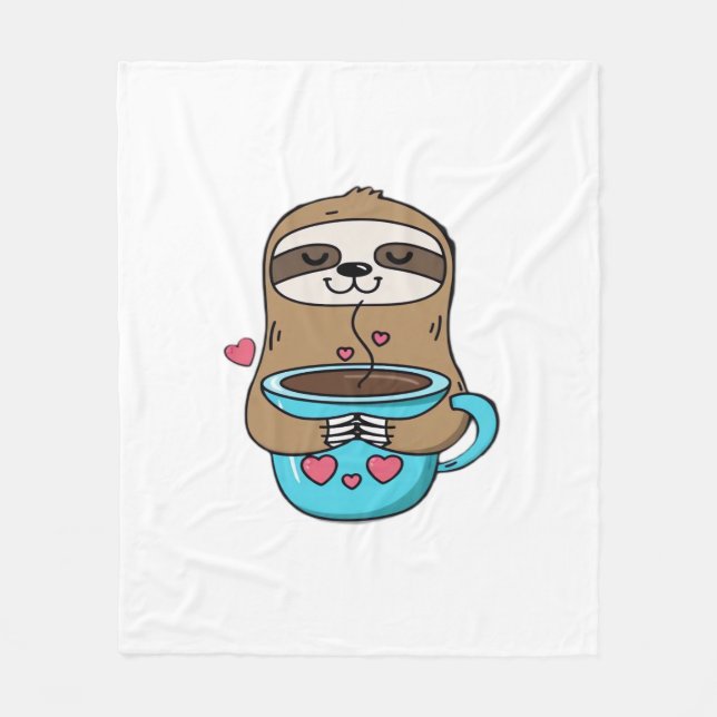 Chibi Sloth Coffee Älskare - Cute Kawaii Sloth Hug Fleecefilt (Framsidan)