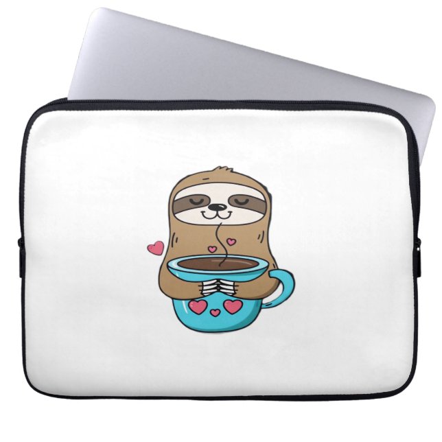Chibi Sloth Coffee Älskare - Cute Kawaii Sloth Hug Laptop Fodral (Framsidan)