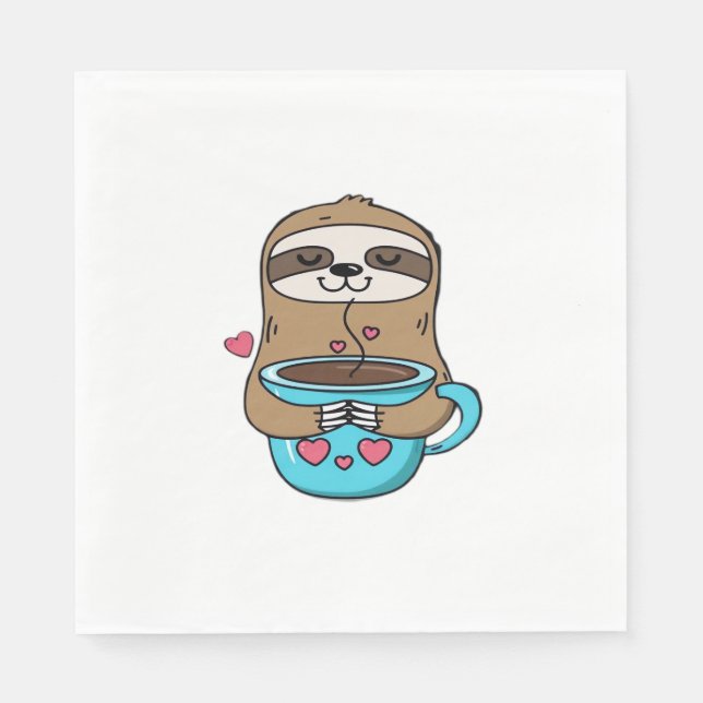 Chibi Sloth Coffee Älskare - Cute Kawaii Sloth Hug Pappersservett (Framsidan)