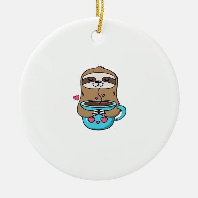 Chibi Sloth Coffee Lover � Cute Kawaii Sloth Huggi Julgransprydnad Keramik (Framsidan)