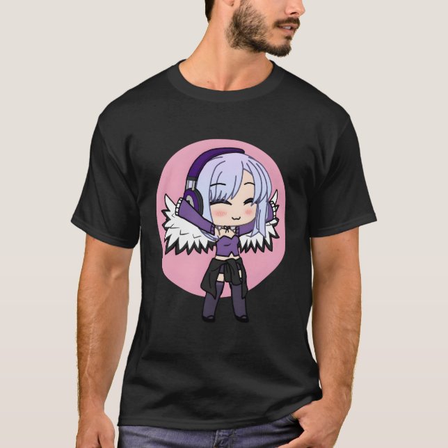Chibi Stil Kawaii Anime med Vingar T Shirt (Framsida)